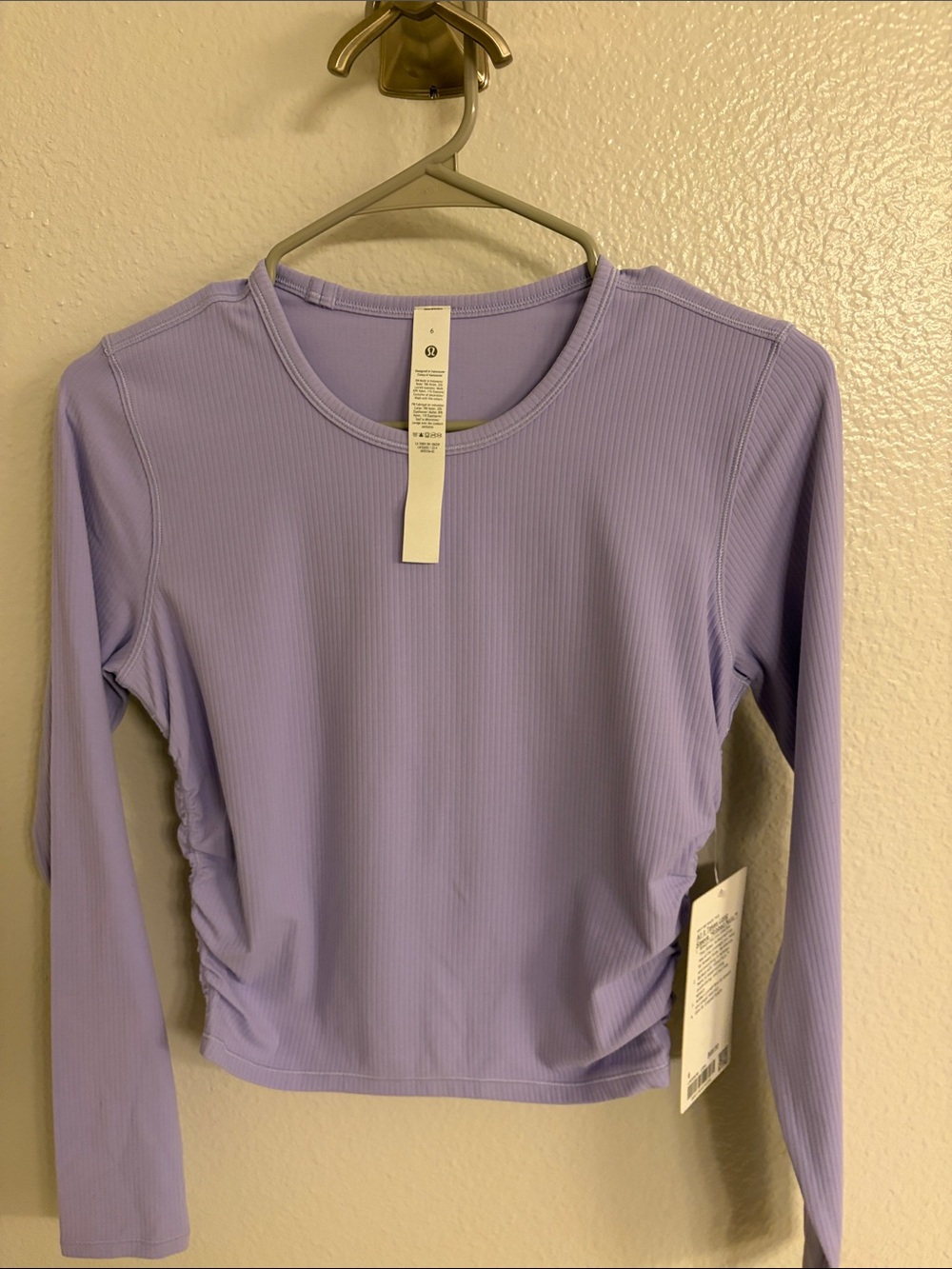 lulu Ribbed Lilac Long-Sleeve Crop Top